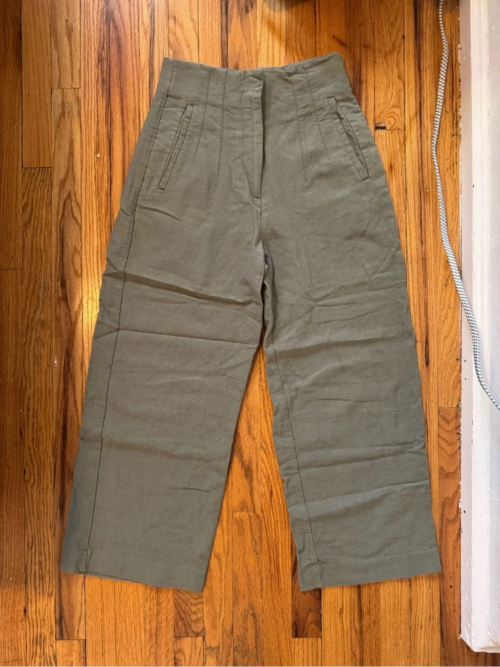 Zara Olive Green High-Rise Straight Leg Chinos